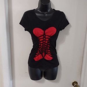 Folter Hot Topic Brand Upcycled Reworked Woven Red Black T-shirt